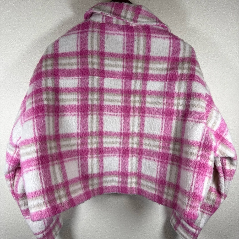 Zara womens jacket Cropped Pink Plaid Thick Shacket size XL - Picture 5 of 8